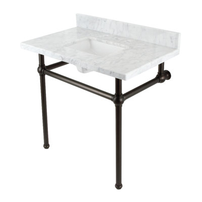 Kingston Brass Templeton 36-Inch Carrara Marble Console Sink with Brass Legs (8-Inch, 3-Hole)