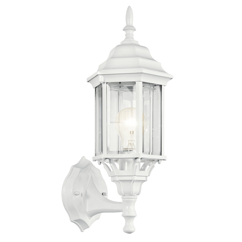 Applique murale extérieure Mahtotopa blanche à une lumière avec abat-jour en verre biseauté transparent, blanc