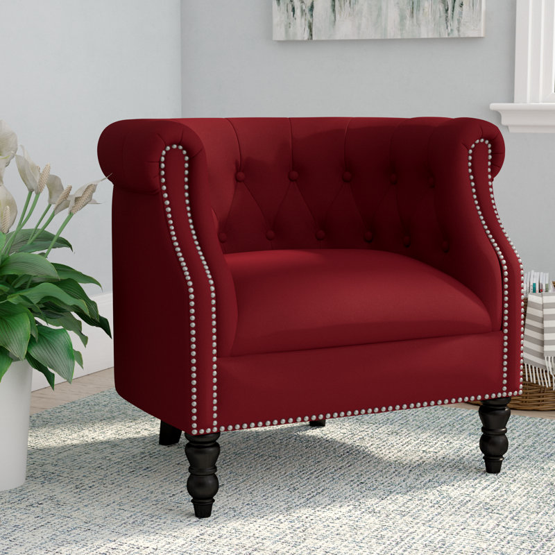 Fauteuil Chesterfield en polyester touffeté de 34 po de large Huntingdon, Polyester à motif floral multicolore ivoire crèm