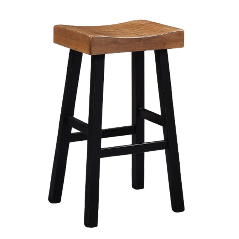 Tabouret traditionnel 2 pièces en chêne massif / bois massif noir de 29 pouces avec siège profilé pour salon 2 pièces, H 29 po