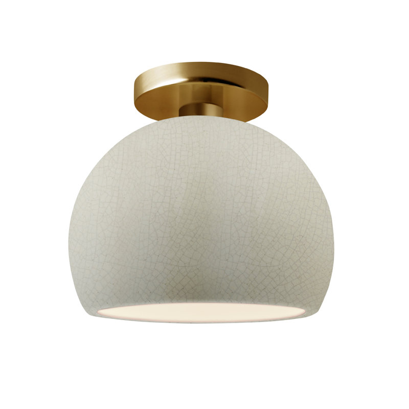 Radiance Ceramic Semi Flush Mount, 7" H x 7" W x 7" D, White Crackle, Brushed Brass