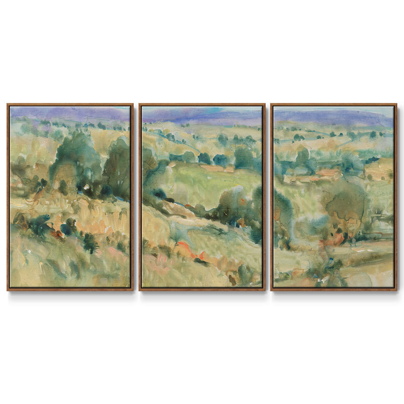 «Soft Lavender Sky I», reproduction sur toile flottante 3 pièces, H 36 po x l 75 po x P 2 po, Noyer