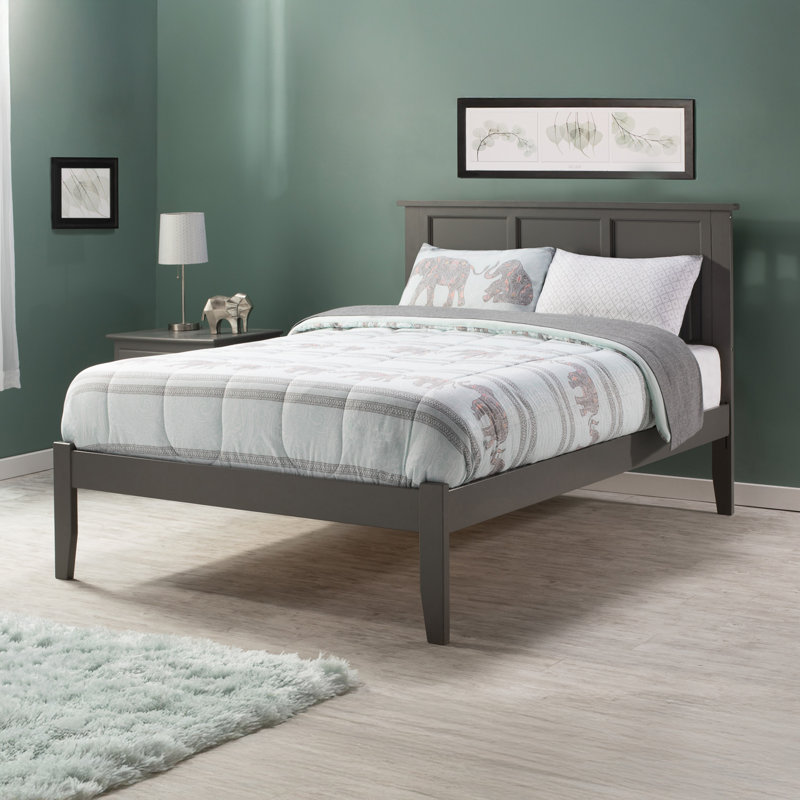 Lit plateforme en bois massif Clyda, Double, Gris atlantique
