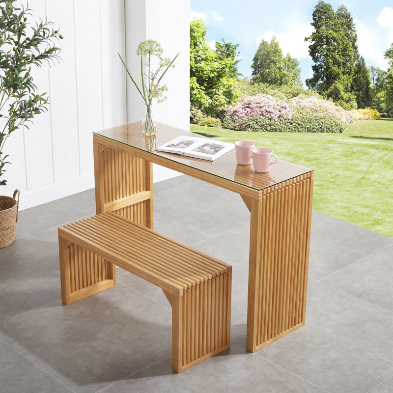 Dining Bench And Table, Pine Indoor Wood Bench For Entryway,Living Room,Kitchen And Bedroom Table And Bench Set (Nature, Long Bench & Table)Tempered Glass Included
