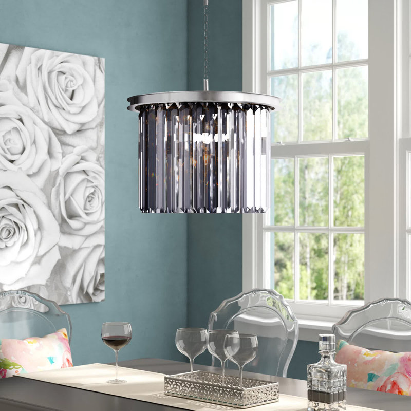 Yazmin 6 - Light Dimmable Drum Chandelier, Gray, Polished Nickel