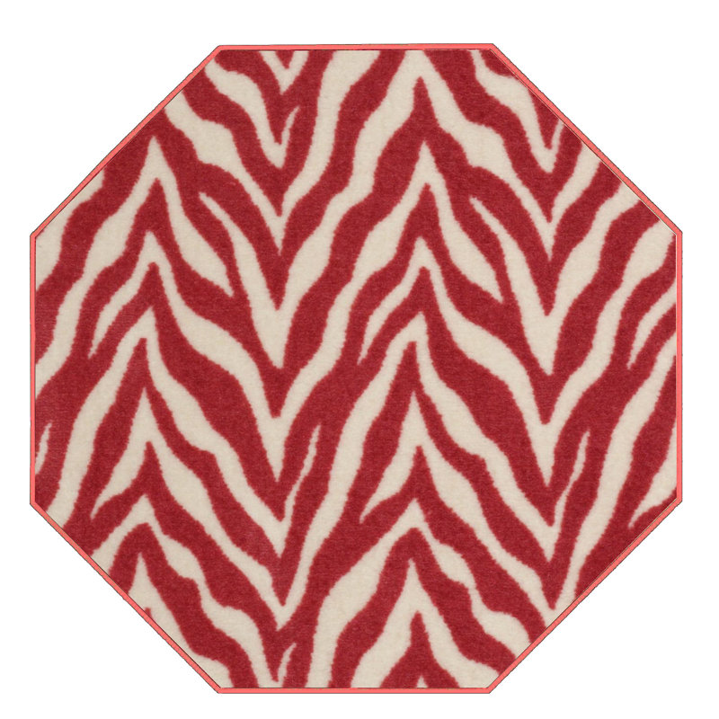 Tapis beige / rouge à imprimé animal, Octogone 5 pi