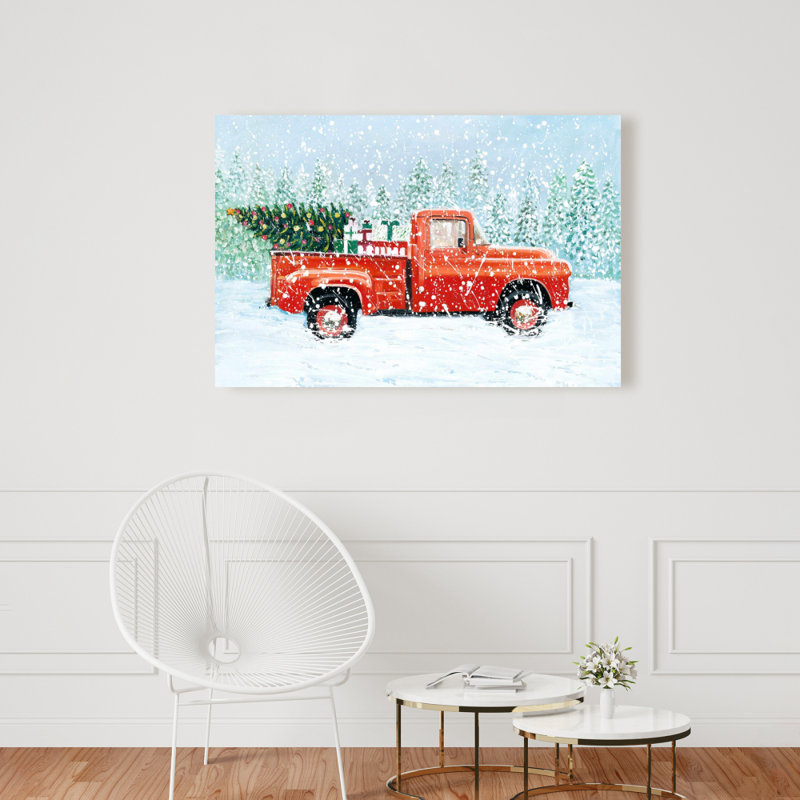 Camion d'arbre de Noël - salon, décoration sur toile rouge, H 36 po x l 24 po