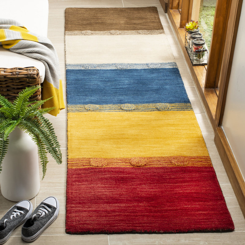 Tapis rayé en laine tissé à la main Tiernan, Tapis de couloir 2 pi 3 po x 8 pi