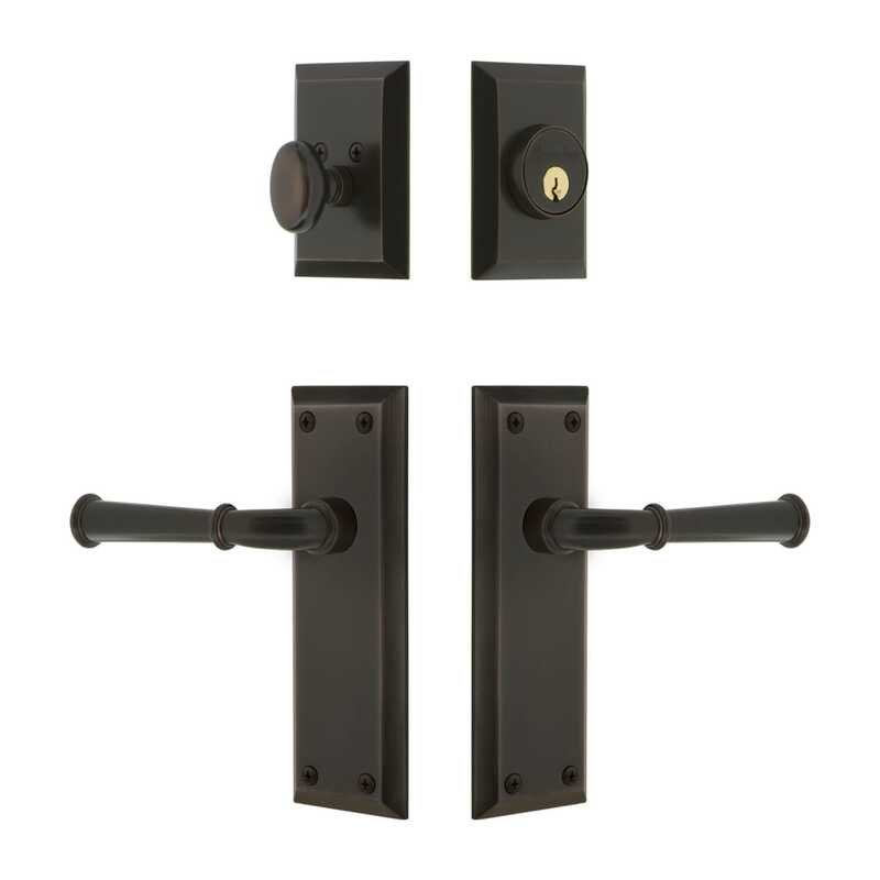 Ensemble de grandes plaques d'entrée Grandeur Fifth Avenue avec levier Georgetown en bronze intemporel, 2.75", Right Handed