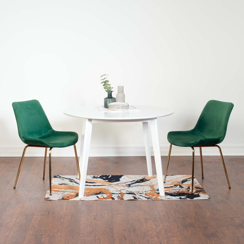 Ensemble de salle à manger contemporain 3 pièces, table de salle à manger ronde blanche avec 2 chaises, Vert