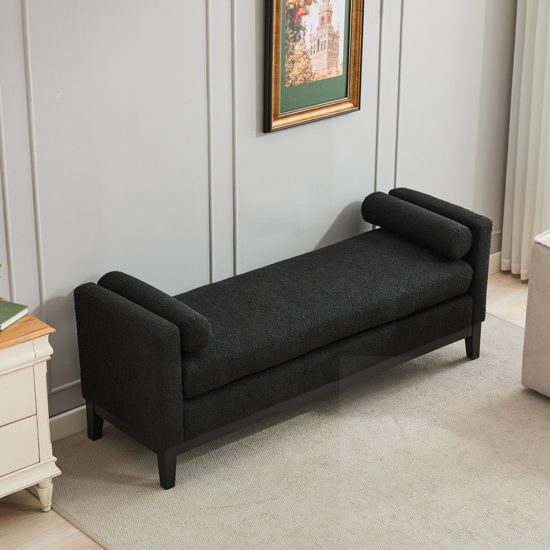 Upholstered Bench With Arms And 2 Bolsters, Black, Black