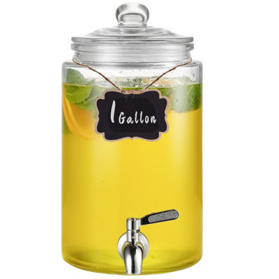 Distributeur de boissons, distributeur de boissons de 1 gallon pour les fêtes, distributeur de jus en verre avec robinet en acier inoxydable