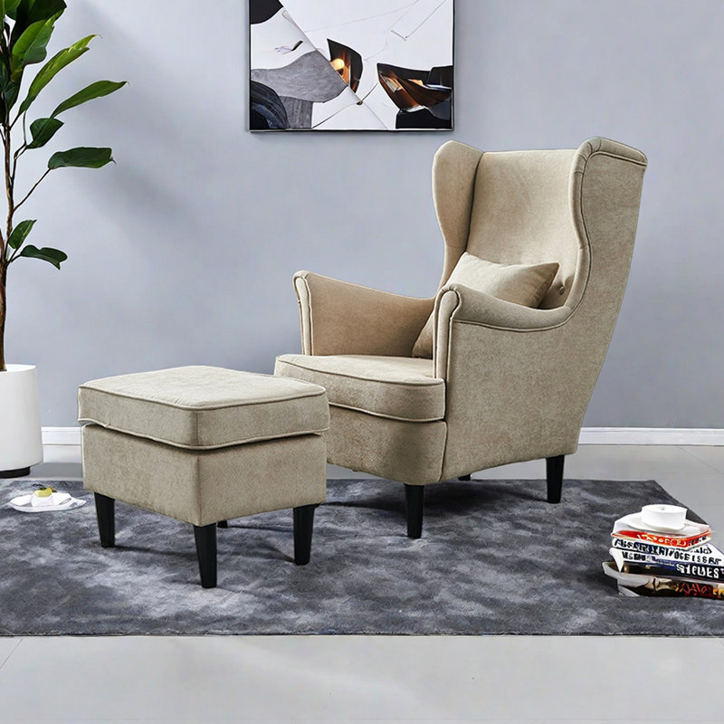 Mohrle Modern Single Living Room Ergonomic Recliner, Black, Beige Gray Cotton Blend/Linen Blend