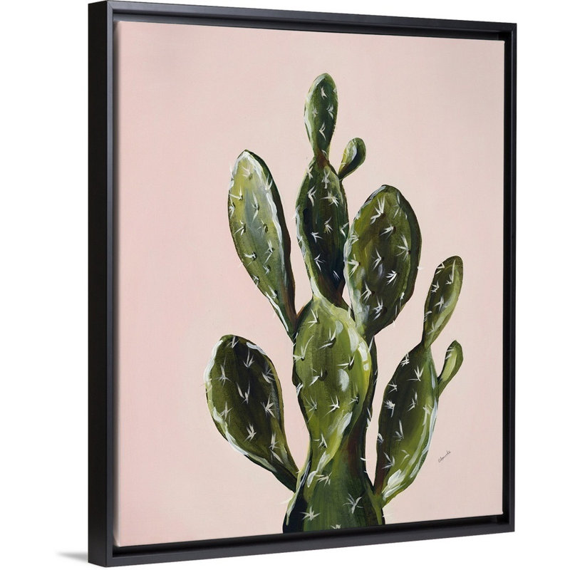 « color cactus v », peinture sur toile, H 15,7 po x l 12,7 po x P 1,75 po, Cadre flottant noir