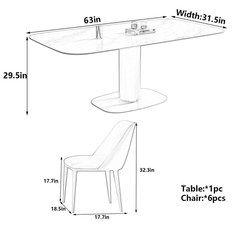 Table de salle à manger Modern, Blanc, H 29,5 po x L 63 po x l 31,5 po