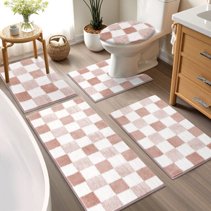Absorbent Washable Bathroom Rug, Pink