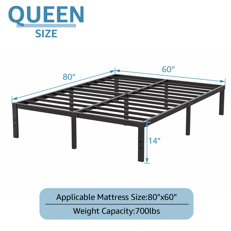 14'' Metal Platform Bedframe With Headboard Compatible No Box Spring Needed, Queen, Queen