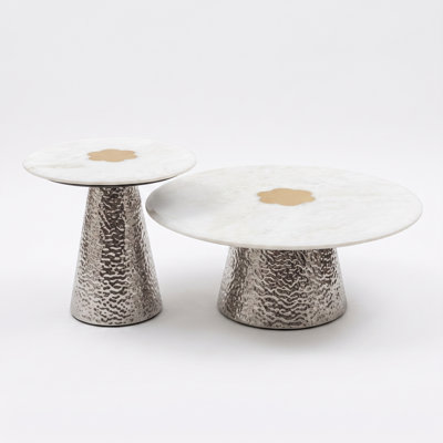 Modern Round Nesting Coffee Table Set, 35.43" Sintered Stone Top, Stainless Steel Base