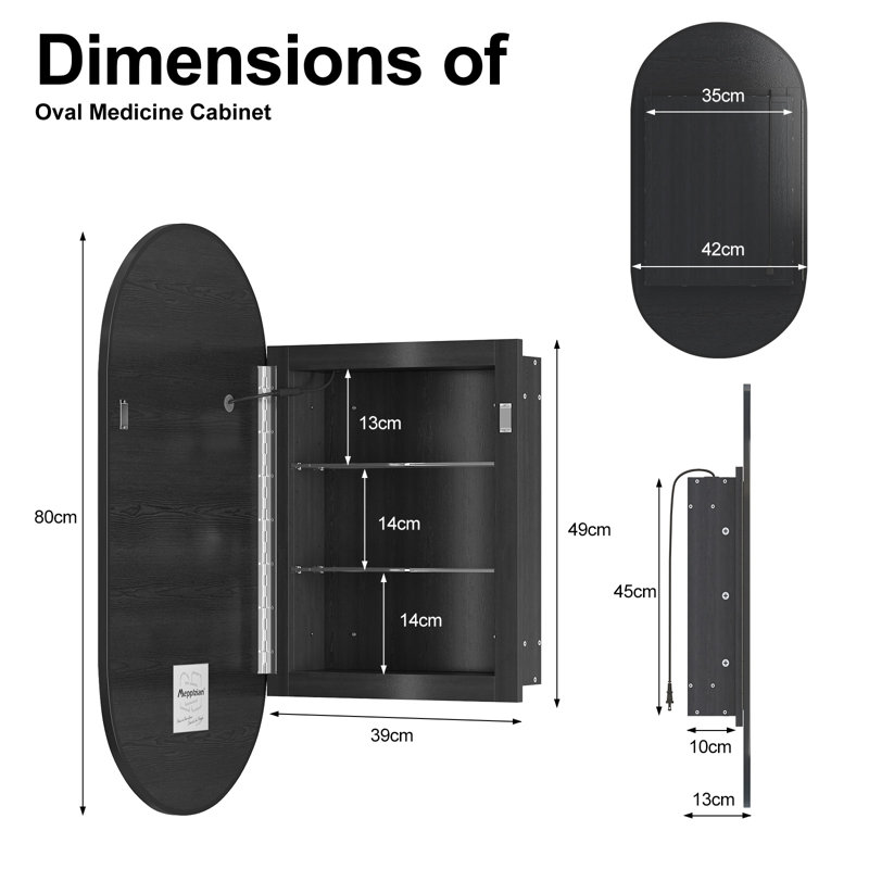 Ayyat 3-Shelf Bathroom Medicine Cabinet with LED Lighting