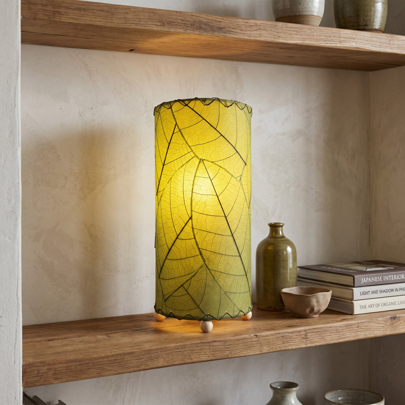 12 Inch Cocoa Leaf Cylinder Table Lamp Green, Green