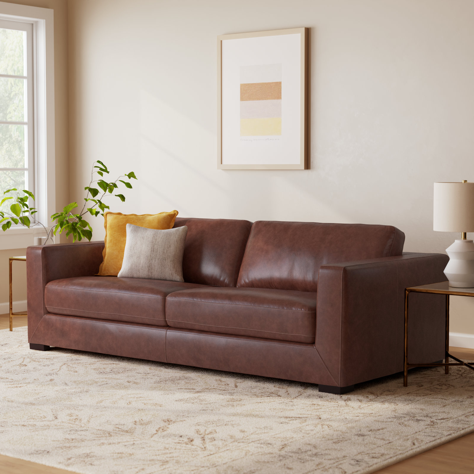 Winsor 91'' Genuine Leather Sofa, Vintage Tobacco Top Grain Leather