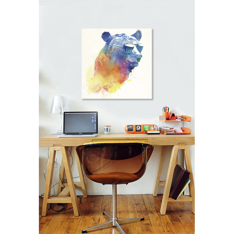 « ensoleillé ours »-reproduction d’art sur toile tendue, H 12 po x l 12 po x P 1,5 po, Toile tendue, Pas de tapis