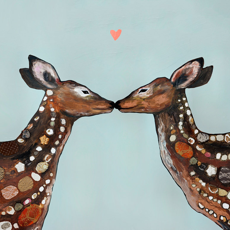 «Deer Love Heart», reproduction sur toile tendue, H 24 po x l 24 po, Bleu