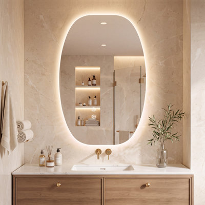 Oval Frameless LED Backlit Bathroom Vanity Mirror with Anti-Fog, 3 Color Temperature, Dimmable Light, Memory Function, Tempered Glass, ETL & UL Certified