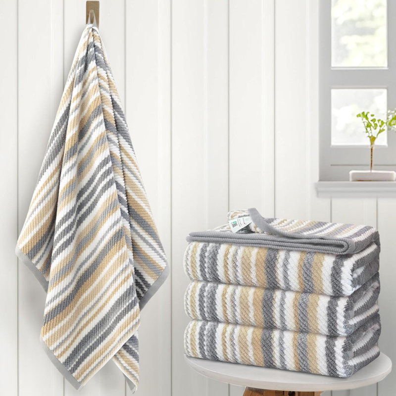 100% Long-Staple Cotton Bath Towels Set of 4, 28x52 Inches Ultra Soft Absorbent Quick Dry with Hanging Loops