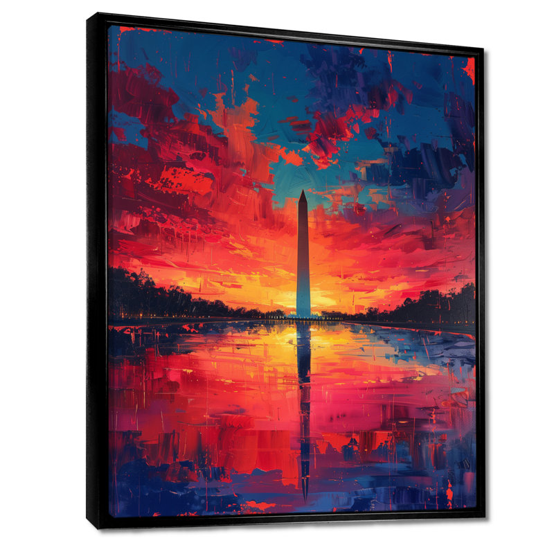 «Blue Red National Pride Washington Monument II - Monuments», art mural, H 24 po x l 32 po, Cadre flottant noir
