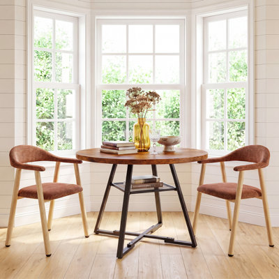 Devane 47" Round Space-Saving Upholstered 3-Piece Dining Set