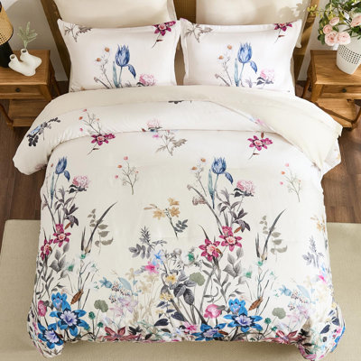 7 Piece Bed in a Bag with Botanical Flowers Patterns, Soft Lightweight Complete Bedding Set with Sheets for All Season