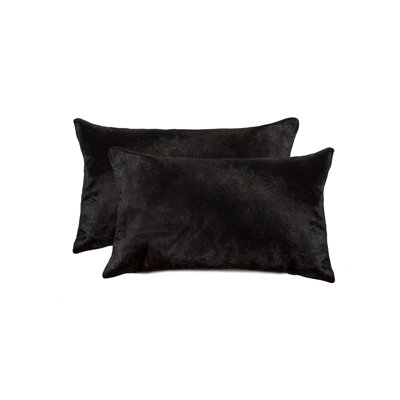 Ensemble de deux coussins décoratifs en peau de vache noire de 12 po x 20 po