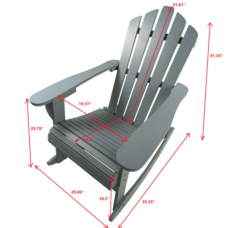 Chaise inclinable d'extérieur en bois gris - Confortable pour la détente Patio polyvalent pour la cour arrière Support de poids solide de 250 lb Assemblage simple Chaise berçante et terrasse spacieuse