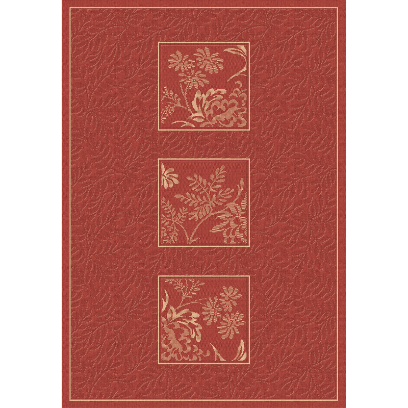 Tapis décoratif intérieur/extérieur à motif floral rouge Paula, Rectangle 7 pi 10 po x 10 pi 10 po