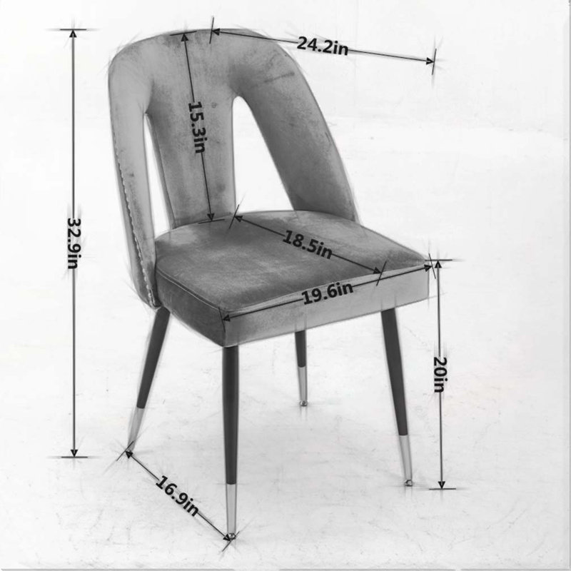 Ensemble de chaises de salle à manger rembourrées en velours avec dossier rembourré, pieds en métal, Bleu