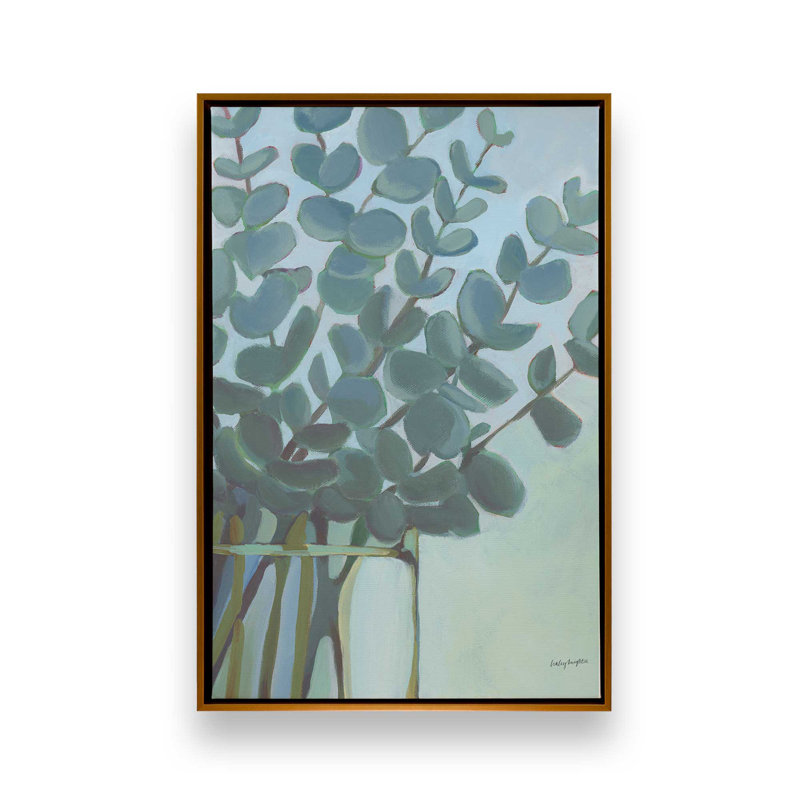 «Eucalyptus Bouquet» par Haley Knighten, reproduction d'art, H 24 po x l 18 po, Cadre flottant, Doré