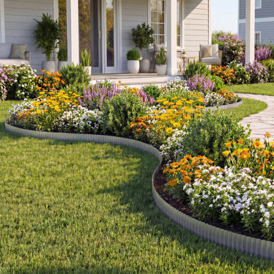 Bordure de paysage en acier galvanisé, bordure en métal de 50 pi x 6 po pour l'aménagement paysager avec des gants, bandes de métal pliables faciles à installer, bordure de jardin en métal robuste pour lit de fleurs, allée de jardin