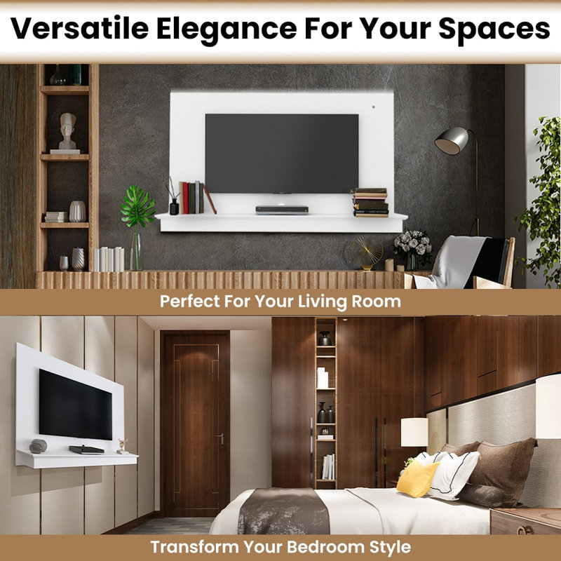 Dymphia Floating Entertainment Center for TVs up to 55 inch, TV Wall Panel with LED Strip and Shelf