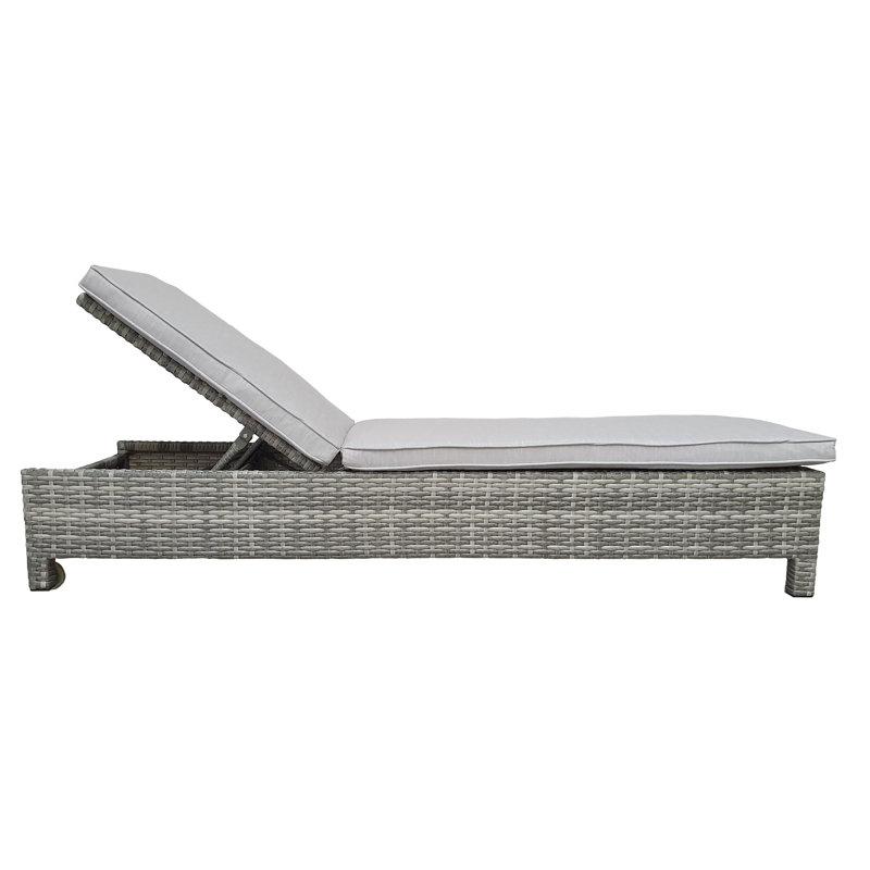 Ashyr 78.7cm Long Reclining Double Chaise with Cushions and Table, Grey