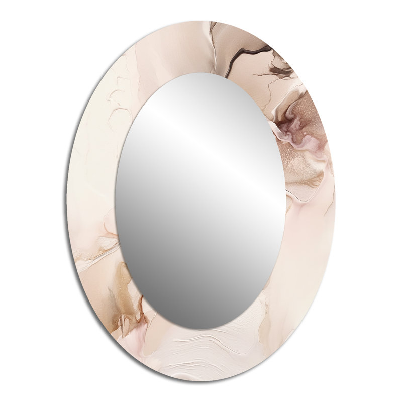 Brown Abstract Delicate Marble I - Brown Oval Wall Mirror Decor, 40" x 30"