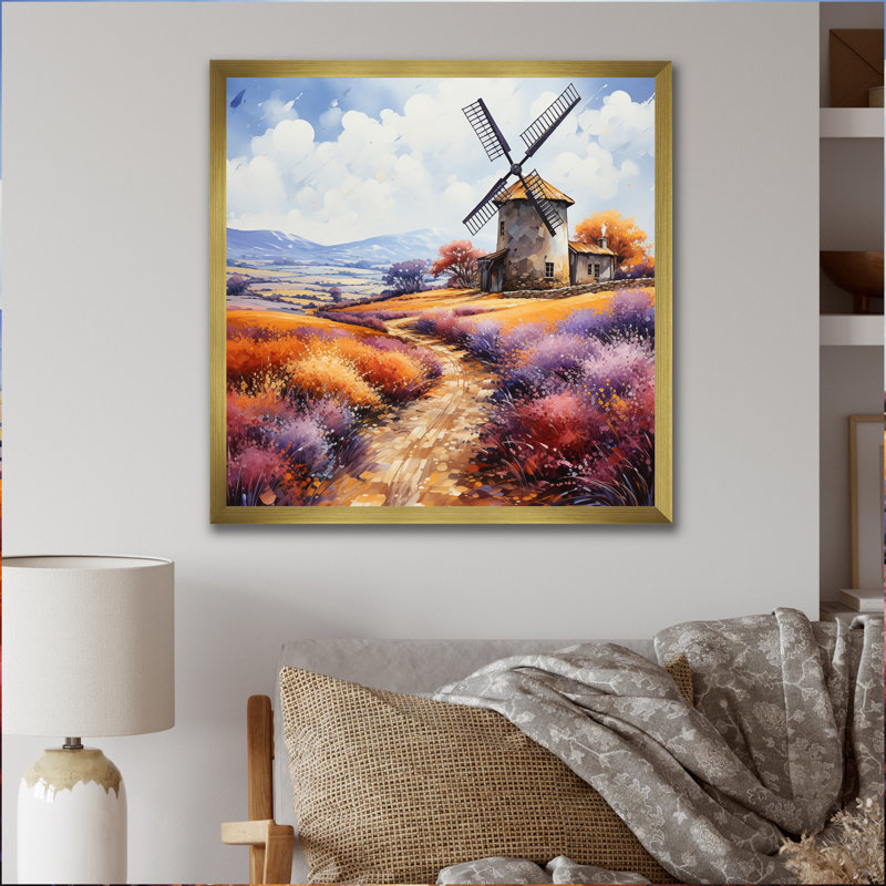 «Mill Wind Majestic Countryside», reproduction sur toile, Encadrement doré, H 30 po x l 30 po x P 1 po