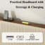 Lit plateforme très grand beige avec station de charge sans effort et sans tracas - assemblage tête de lit avec rangement à 2 ports, sans sommier requis