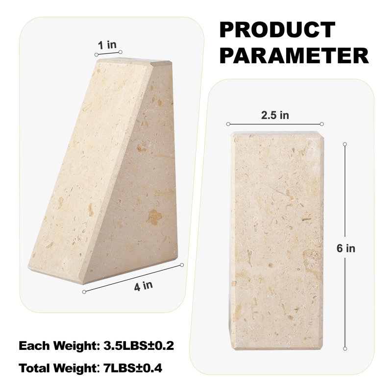 Serre-livres en marbre (ensemble de 2), Beige, H 2,54 po x l 5,93 po x P 3,98 po
