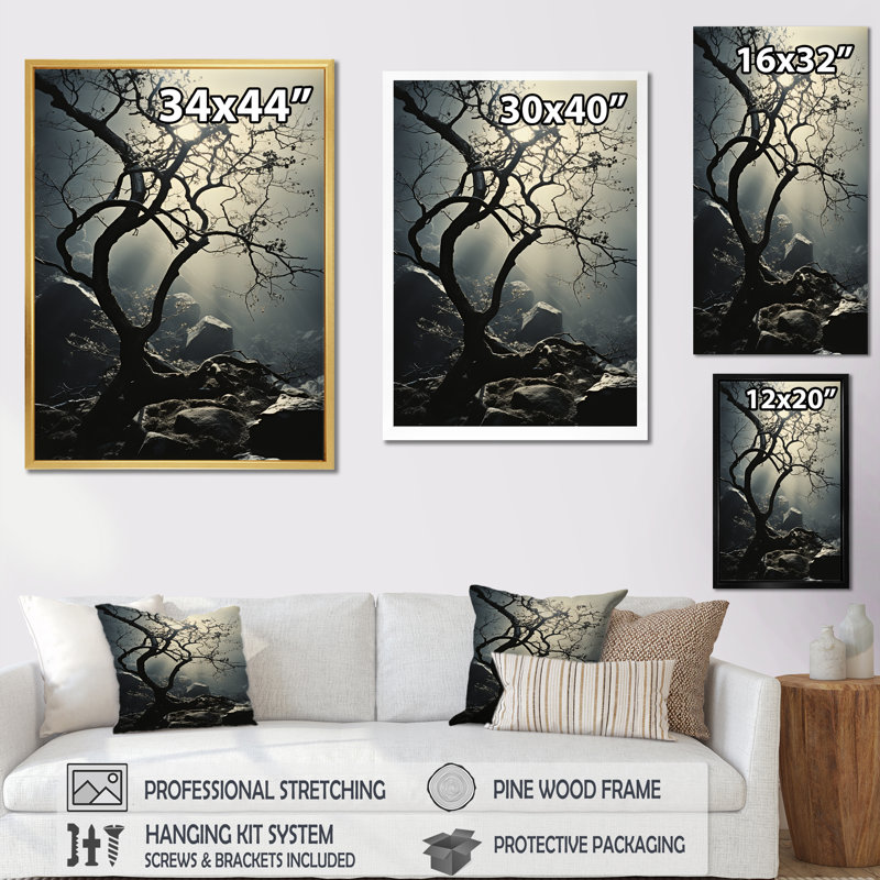 Mystic Tree Symphony - Trees, impression d'art mural, Cadre naturel flottant, H 32 po x l 24 po x P 1 po