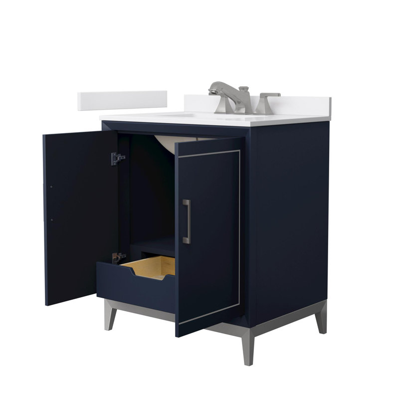 Marlena 30" Freestanding Single Bathroom Vanity with Cultured Marble Top, Brushed Nickel, Blue