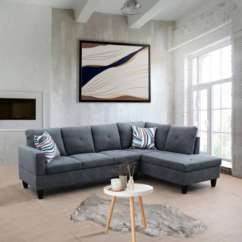 Canapé modulaire 2 pièces Alsa, Gris, Accoudoir à droite (vu de face)