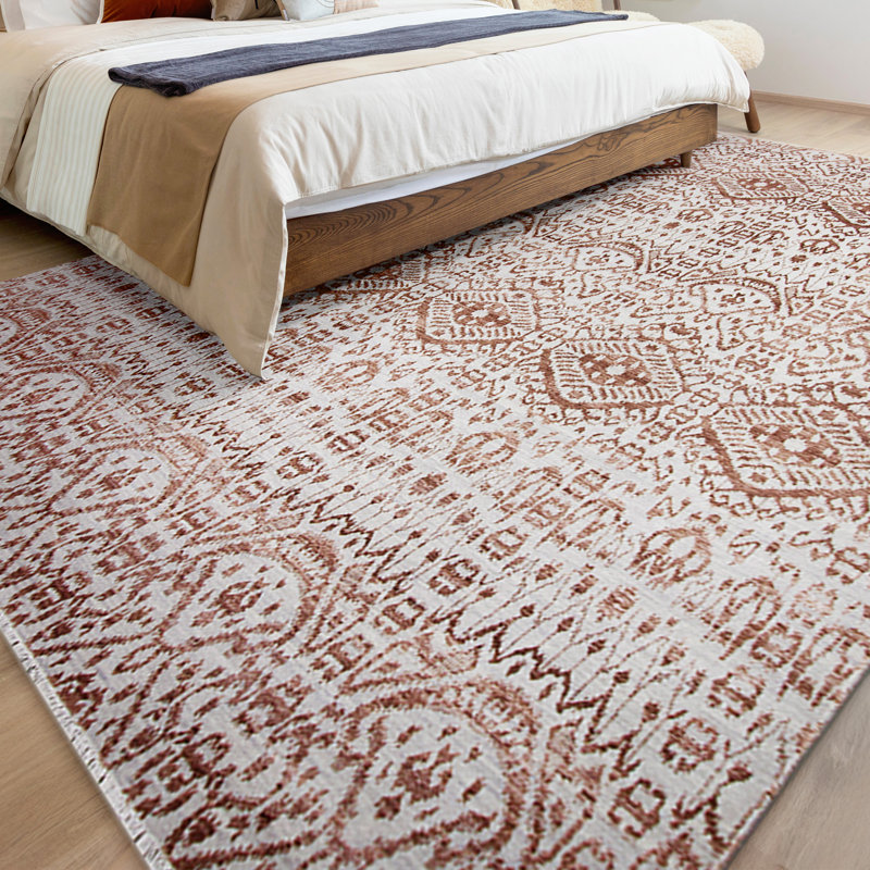 Damask Area Rug in Silver, Rectangle 9' x 12'