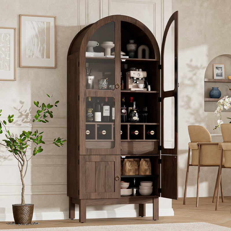 Armoire de rangement arquée en acrylique - Quatre portes avec compartiments à vin (brun foncé), Brun