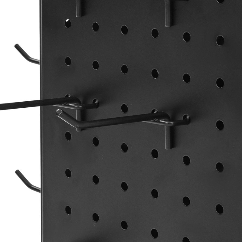 Rotating Pegboard Display 4-Sided Spinning Peg Board Display With 24 Hooks Black
